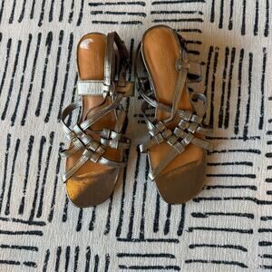 Robert Clergerie Metallic Silver Strappy Sandals 7 Left